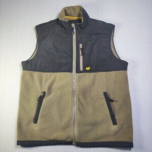 CAT Caterpillar fleece vest men's size L army green with black top zip pockets